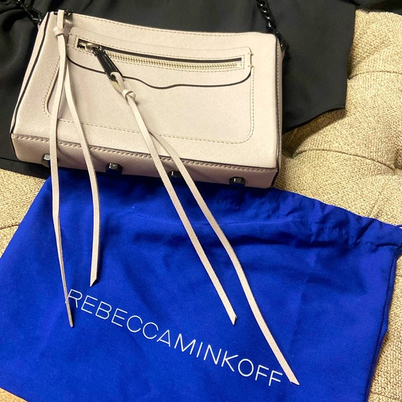 Sale! Rebecca Minkoff light gray crossbody bag with chain strap and tassels. - Picture 2 of 16